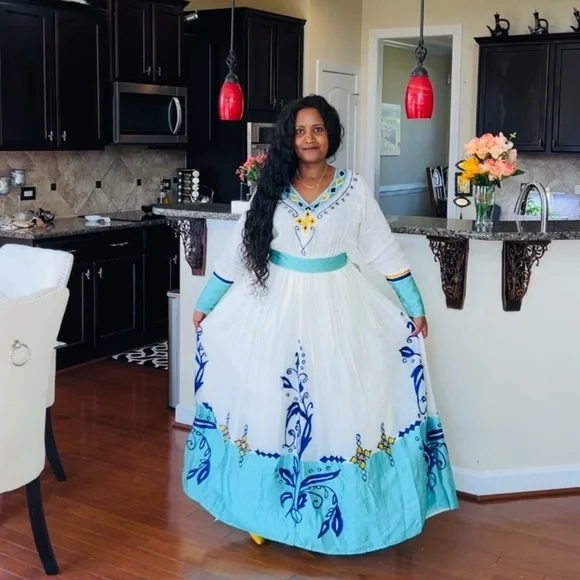 Ethiopian,Eritrean Traditional Dress. | Color: Blue/White | Size: Free Size | Selinaaregash's Closet